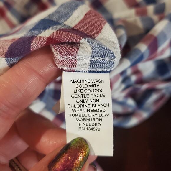 Vineyard Vines Flannel Plaid Whale Button Down Shirt Mens Size L Patriotic USA - Picture 8 of 11